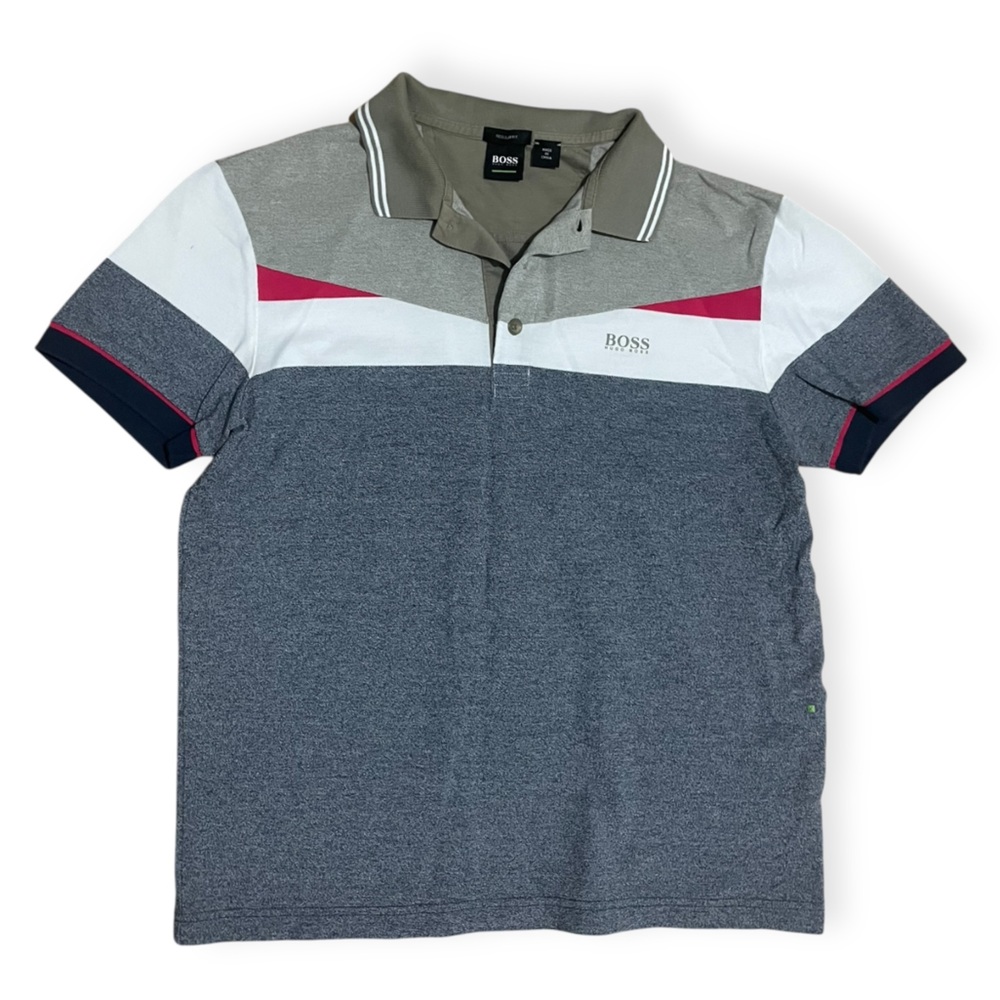 Hugo Boss Gray and White Polo Shirt